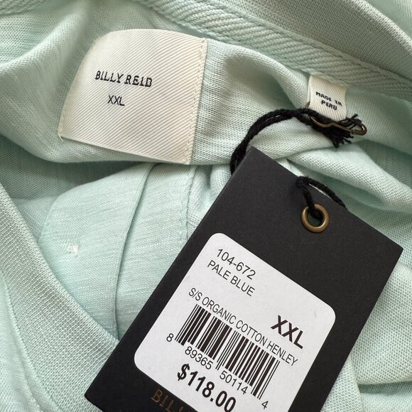 Billy Reid Short Sleeve Organic Cotton Henley Tee T-Shirt Mens XXL Pale Blue NWT - Picture 14 of 16
